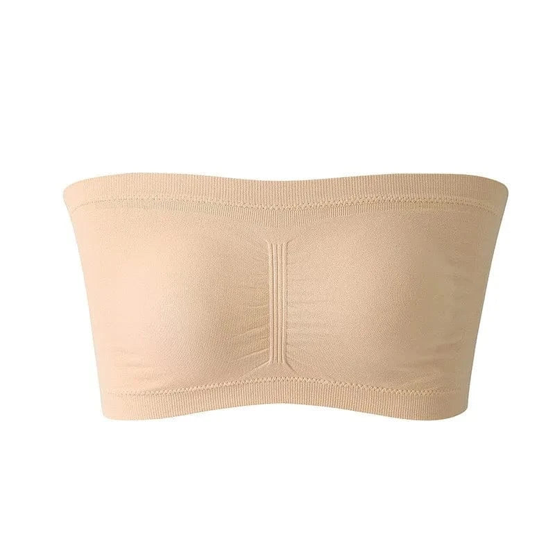 Ladies' Stretch Strapless Bra Fashion Solid Color Invisible Beauty Back Anti-slip Bra Suitable For One-Shoulder Top and Dress - A-1 Thread Vault