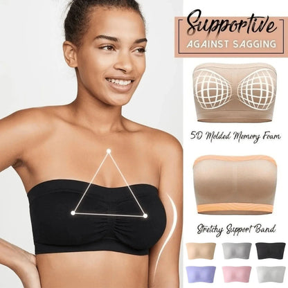 Ladies' Stretch Strapless Bra Fashion Solid Color Invisible Beauty Back Anti-slip Bra Suitable For One-Shoulder Top and Dress - A-1 Thread Vault
