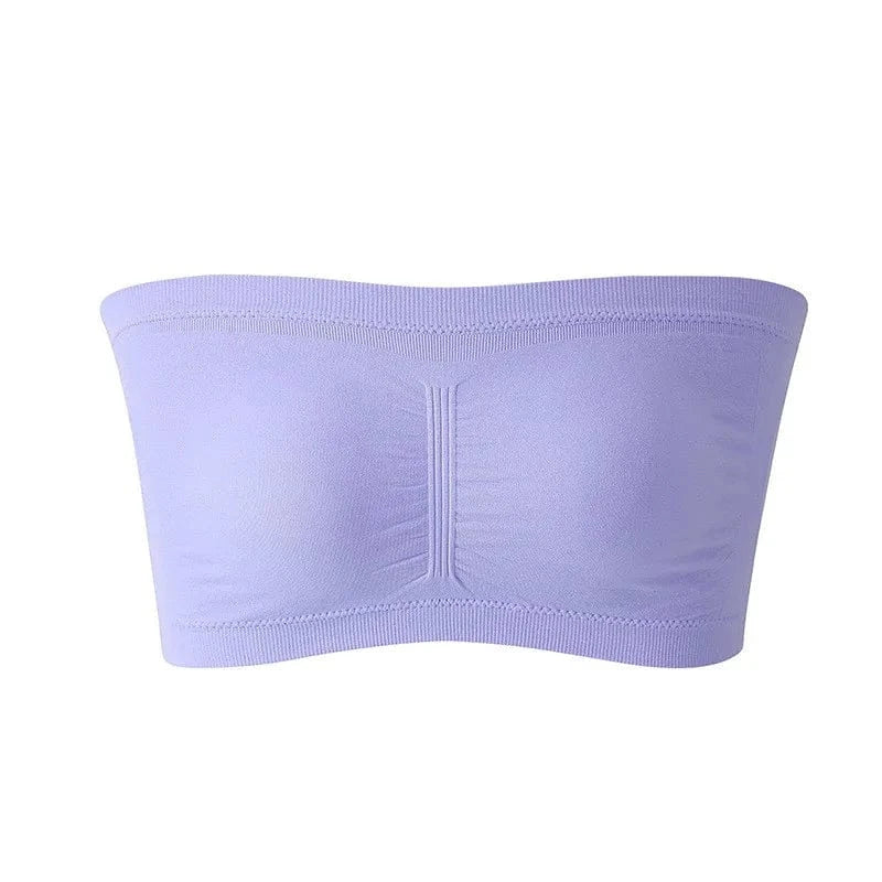 Ladies' Stretch Strapless Bra Fashion Solid Color Invisible Beauty Back Anti-slip Bra Suitable For One-Shoulder Top and Dress - A-1 Thread Vault