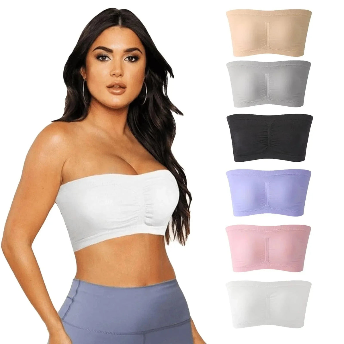 Ladies' Stretch Strapless Bra Fashion Solid Color Invisible Beauty Back Anti-slip Bra Suitable For One-Shoulder Top and Dress - A-1 Thread Vault