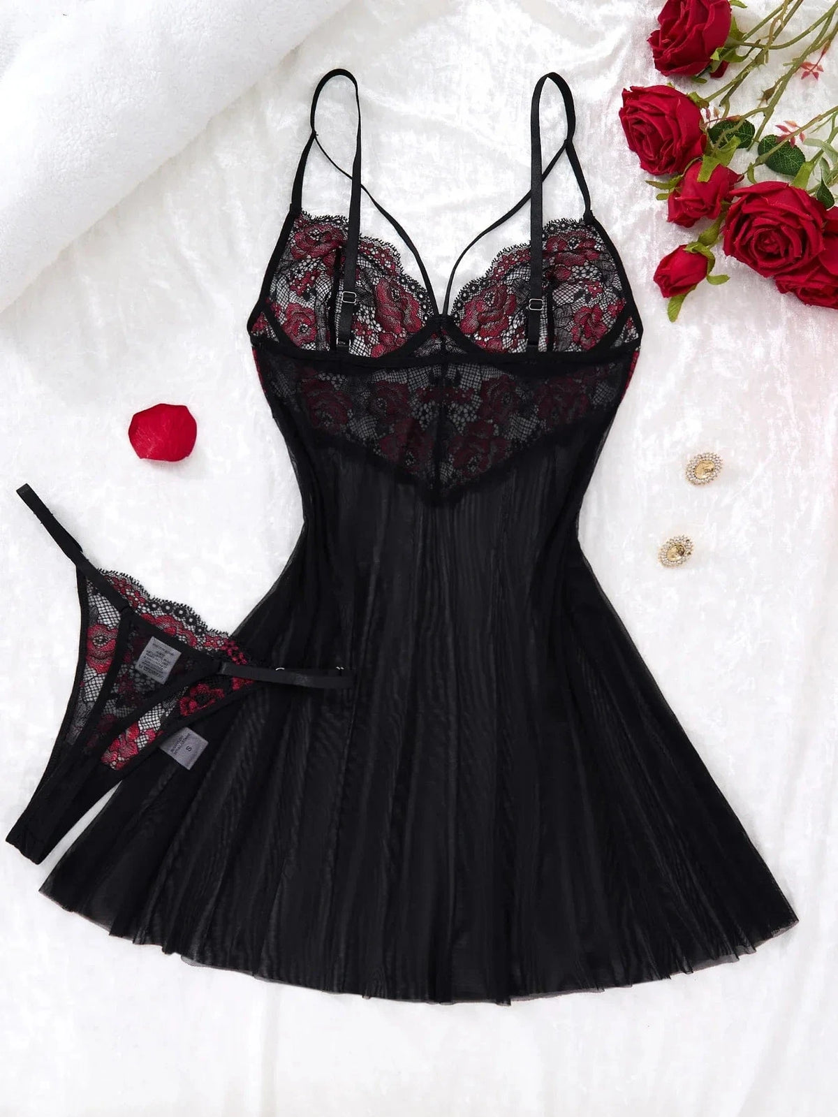 Lady's sexy lace black strapless nightgown, transparent lace nightgown, floral pattern with strapless transparent ZA825133 - A-1 Thread Vault