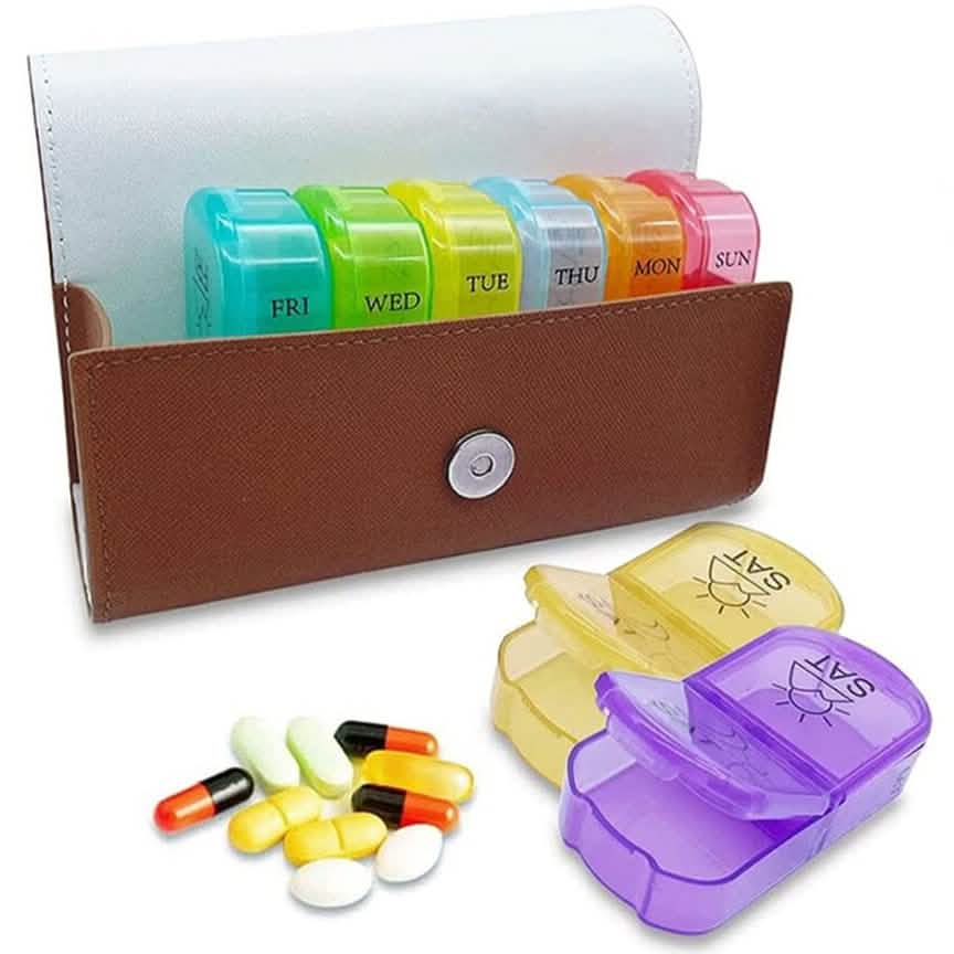 Large Daily Pill Box Medicine Organizer with PU Leather Case - A-1 Thread Vault