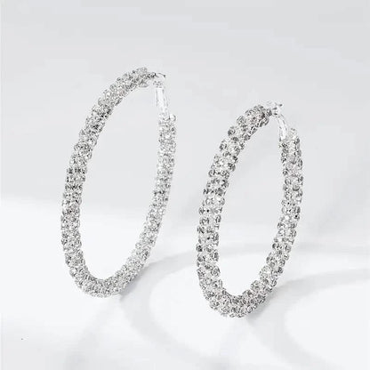 Large Full Rhinestone Silver Hoop Earrings - A-1 Thread Vault