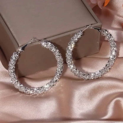 Large Full Rhinestone Silver Hoop Earrings - A-1 Thread Vault
