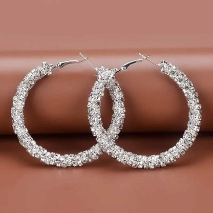 Large Full Rhinestone Silver Hoop Earrings - A-1 Thread Vault