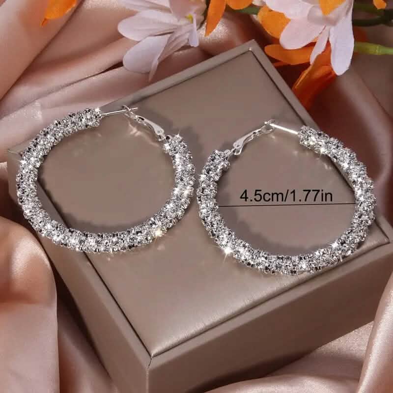 Large Full Rhinestone Silver Hoop Earrings - A-1 Thread Vault