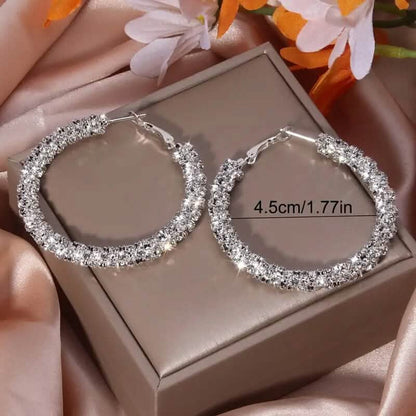 Large Full Rhinestone Silver Hoop Earrings - A-1 Thread Vault