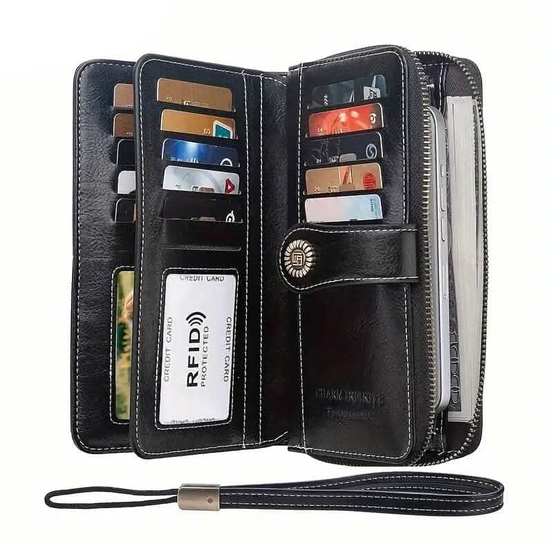 Leather Large Capacity Wallet Purse with RFID Blocking - A-1 Thread Vault