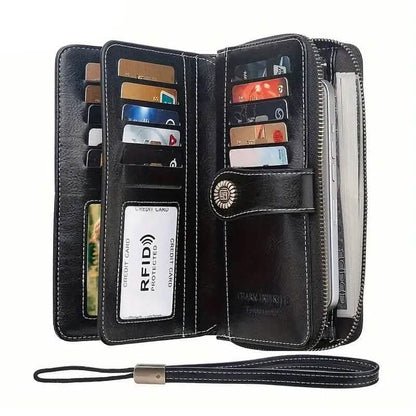 Leather Large Capacity Wallet Purse with RFID Blocking - A-1 Thread Vault
