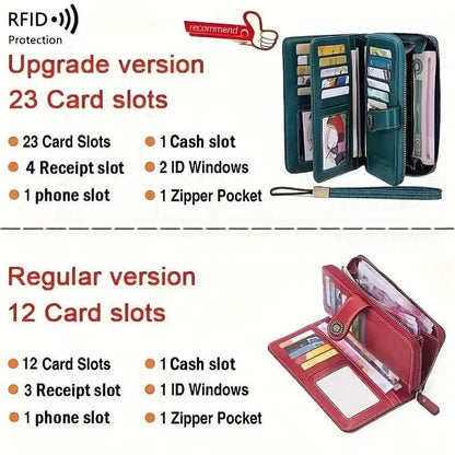 Leather Large Capacity Wallet Purse with RFID Blocking - A-1 Thread Vault