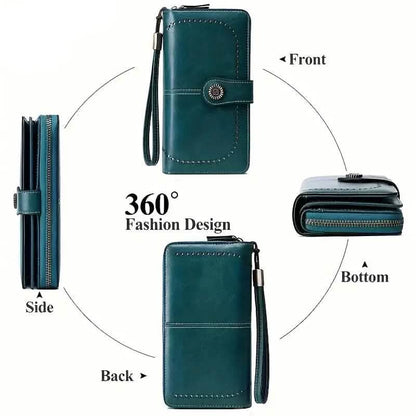 Leather Large Capacity Wallet Purse with RFID Blocking - A-1 Thread Vault