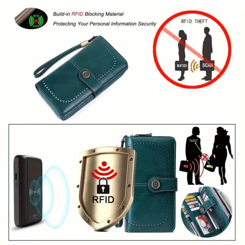 Leather Large Capacity Wallet Purse with RFID Blocking - A-1 Thread Vault