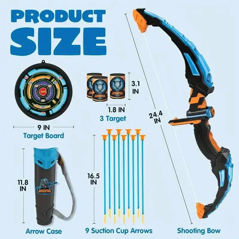 LED Bow & Arrow Toy Set for Kids Light-Up Archery Play Kit with Suction Cup Arrows (Blue/Green) - A-1 Thread Vault