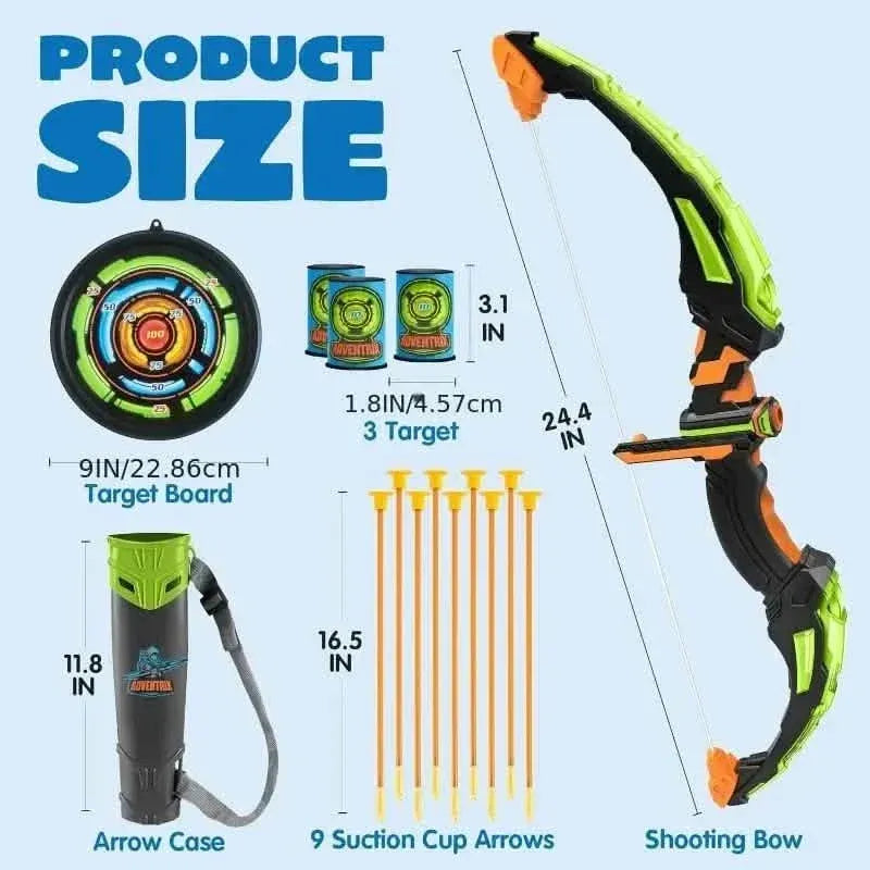LED Bow & Arrow Toy Set for Kids Light-Up Archery Play Kit with Suction Cup Arrows (Blue/Green) - A-1 Thread Vault