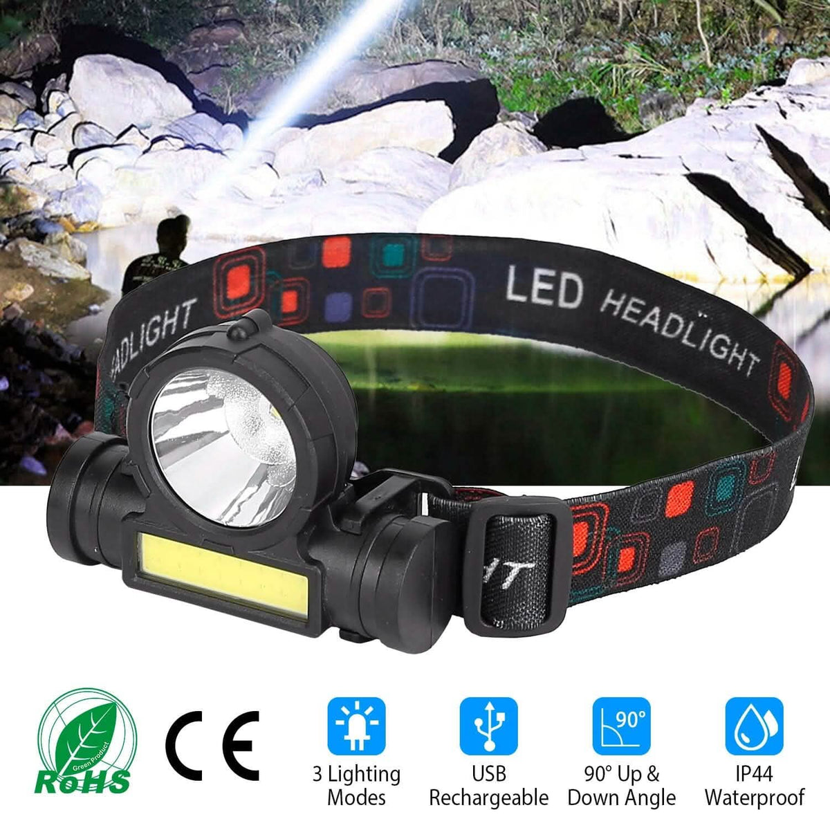 LED Headlight Super Bright Head Torch with 3 Lighting Modes - A-1 Thread Vault