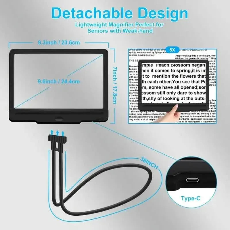 LED Magnifying Glass with Stand - 5x Zoom, USB Rechargeable Reading Aid - A-1 Thread Vault