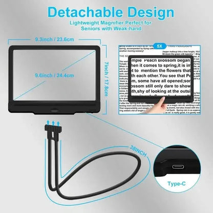 LED Magnifying Glass with Stand - 5x Zoom, USB Rechargeable Reading Aid - A-1 Thread Vault