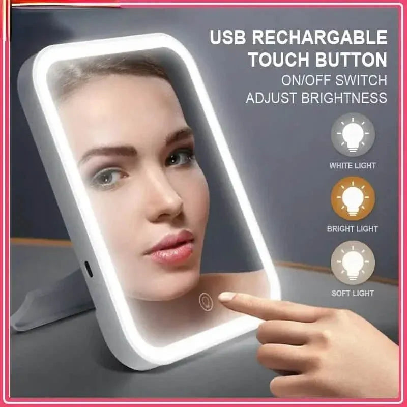 LED Makeup Mirror Touch Screen 3 Light Portable Standing Folding Vanity Mirror - A-1 Thread Vault