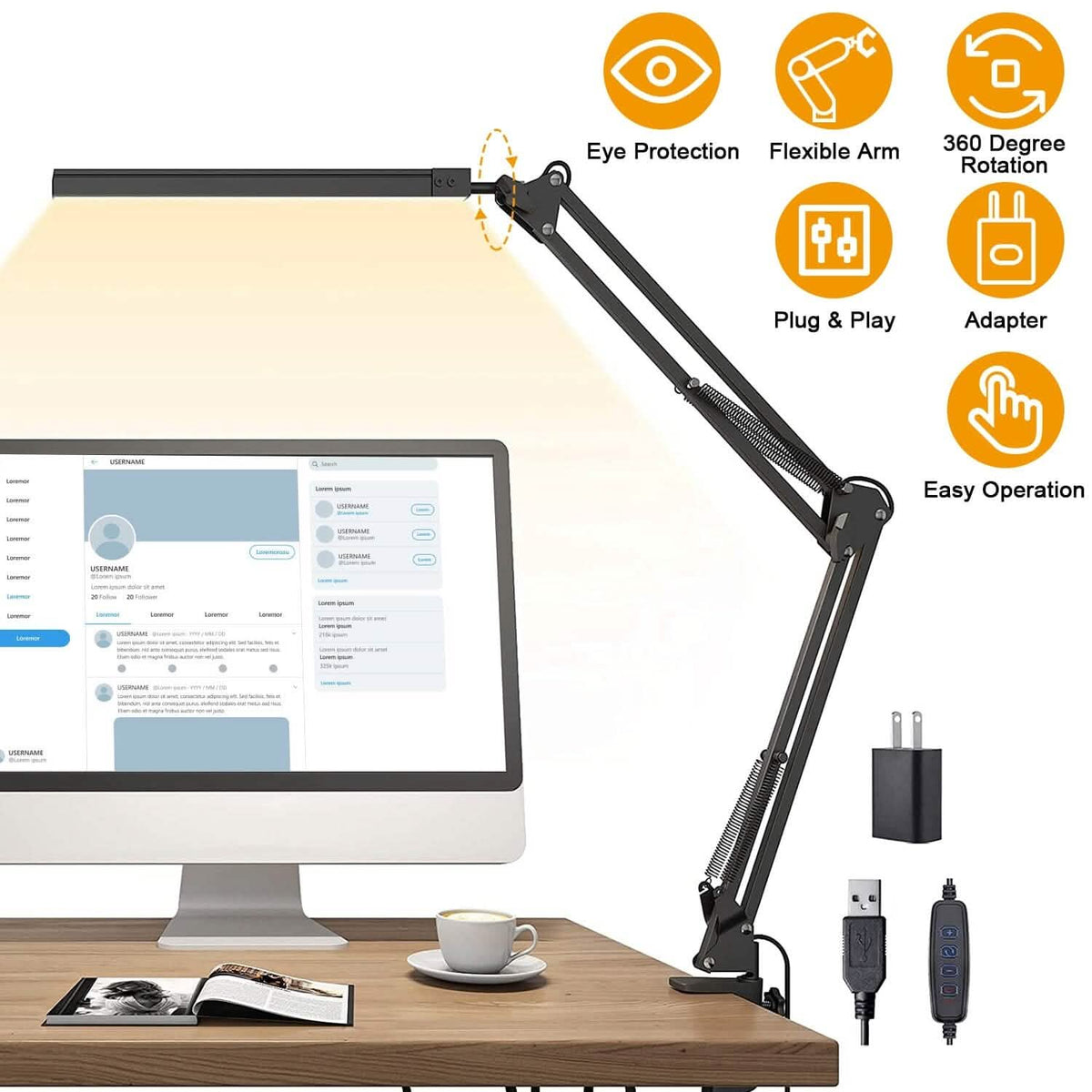 LED Reading Desk Lamp with Clamp Adjustable Swing Arm - A-1 Thread Vault