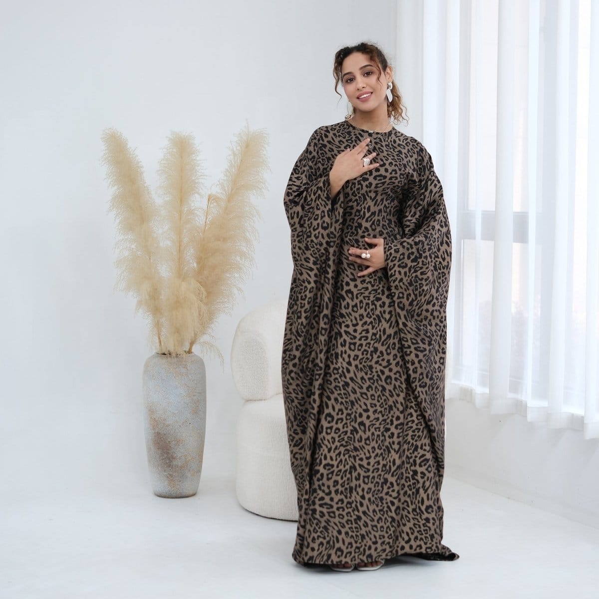 Leopard Print Batwing Maxi Dress(MA450) - A-1 Thread Vault