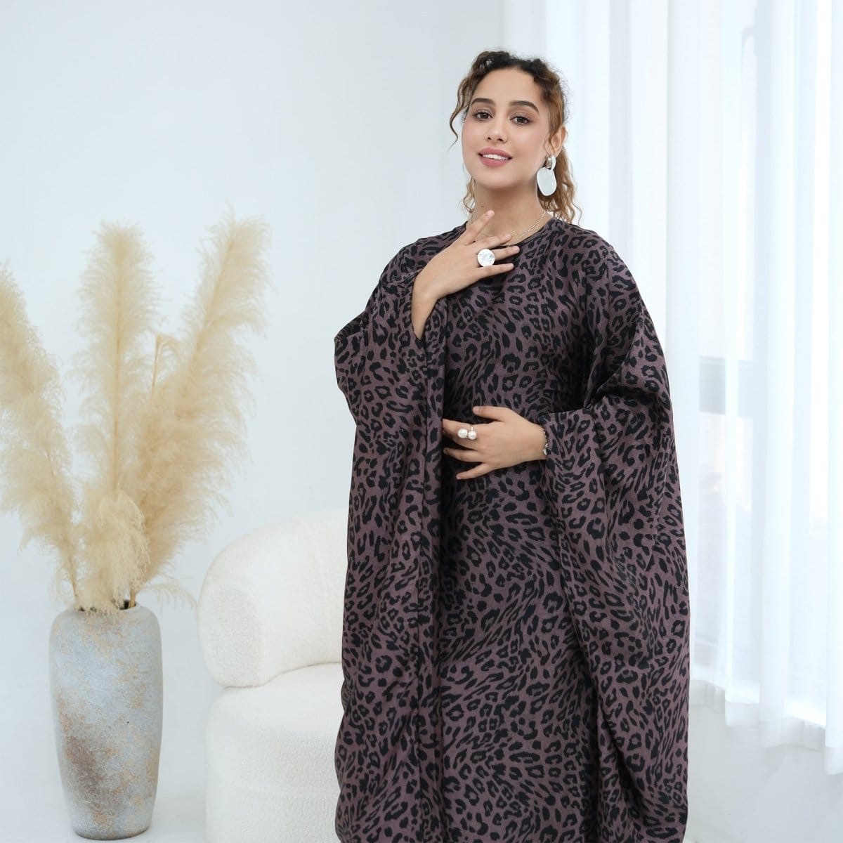 Leopard Print Batwing Maxi Dress(MA450) - A-1 Thread Vault