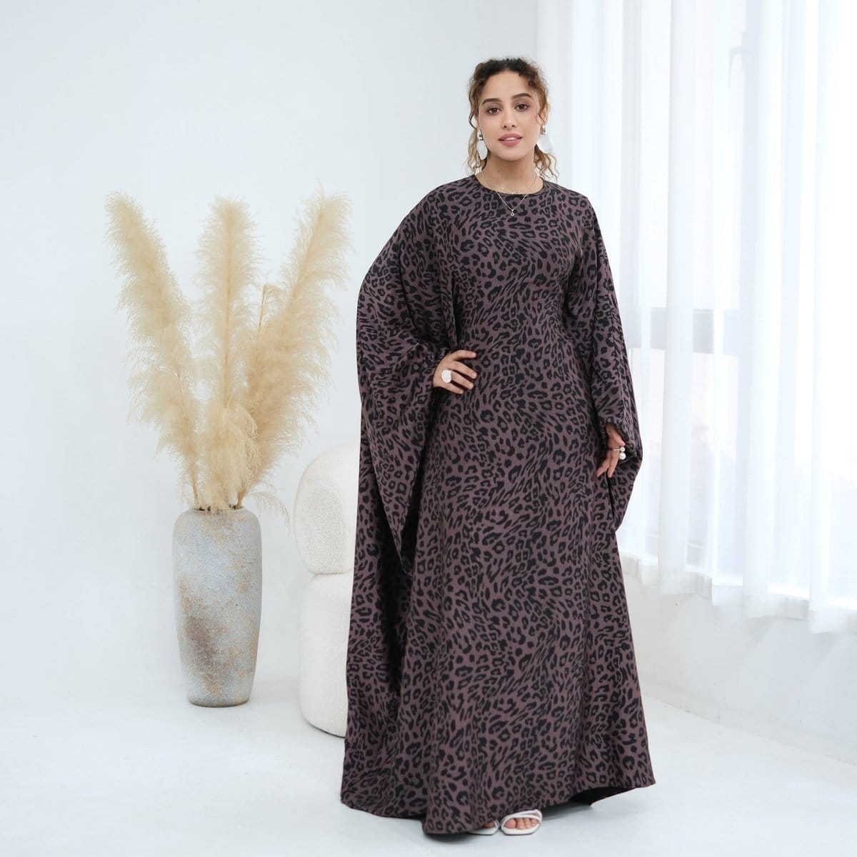 Leopard Print Batwing Maxi Dress(MA450) - A-1 Thread Vault