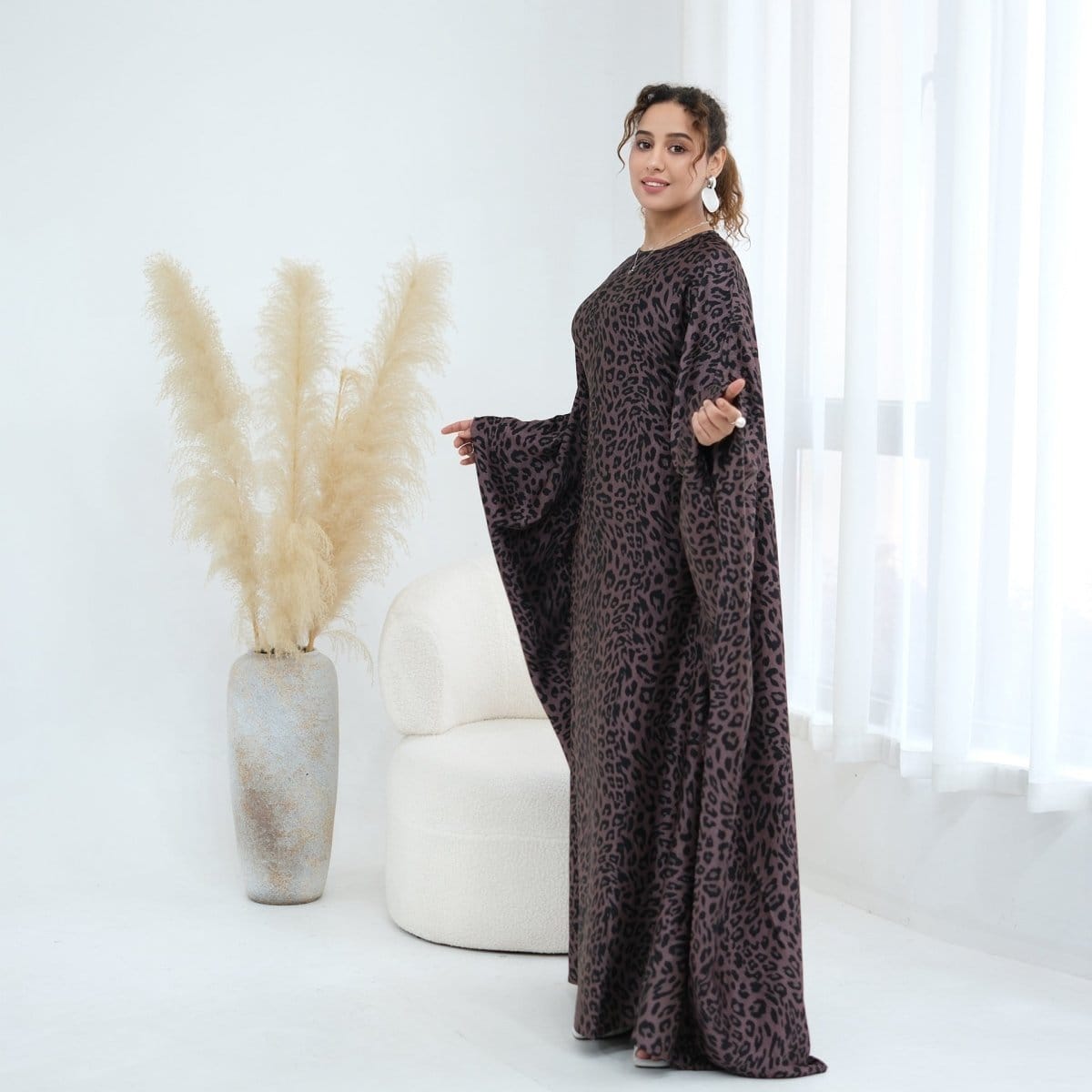 Leopard Print Batwing Maxi Dress(MA450) - A-1 Thread Vault