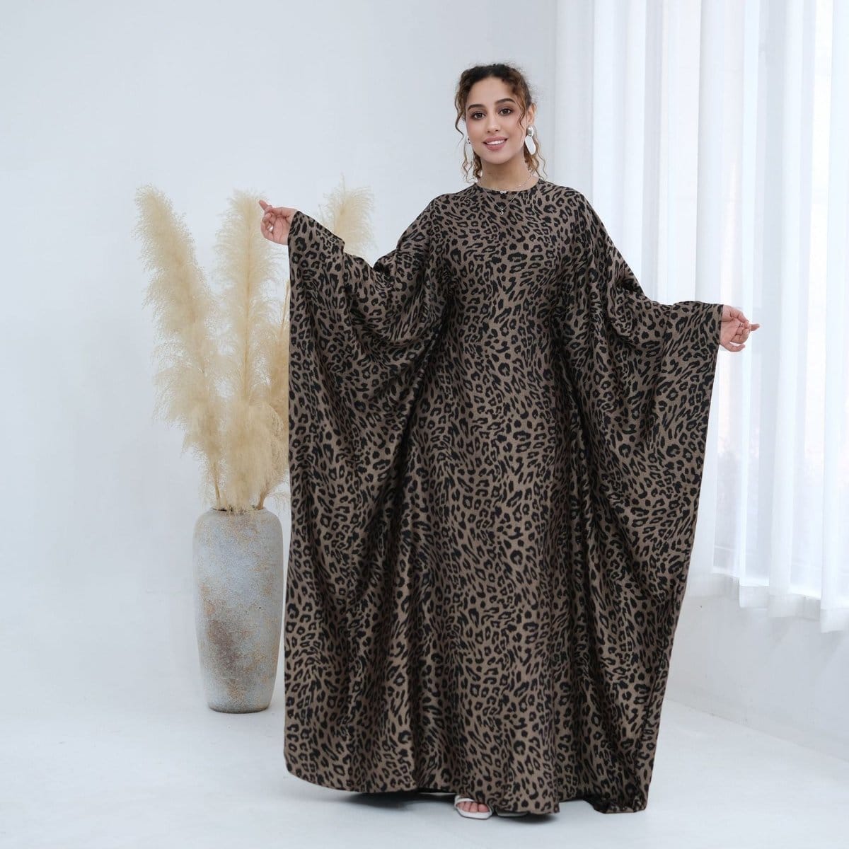 Leopard Print Batwing Maxi Dress(MA450) - A-1 Thread Vault