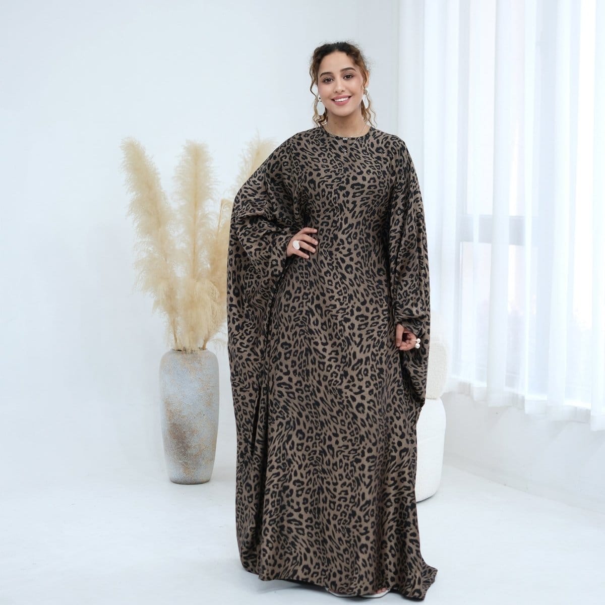 Leopard Print Batwing Maxi Dress(MA450) - A-1 Thread Vault
