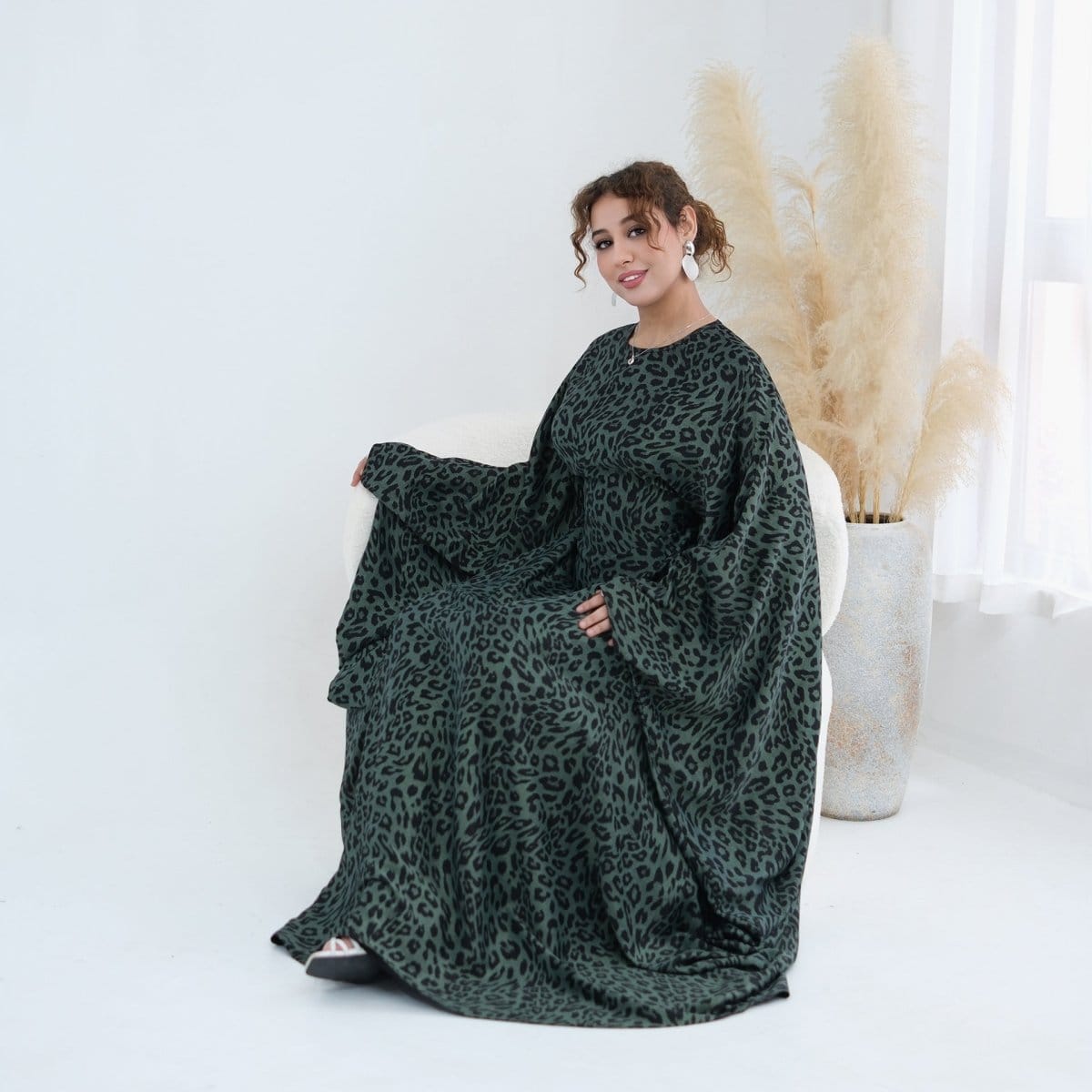Leopard Print Batwing Maxi Dress(MA450) - A-1 Thread Vault