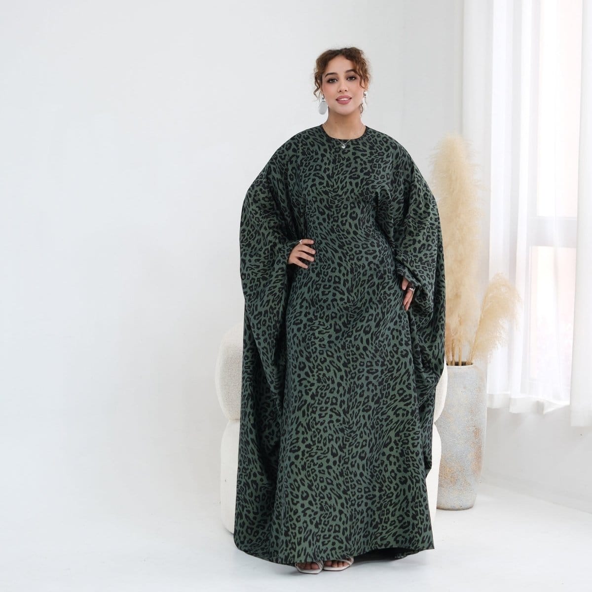 Leopard Print Batwing Maxi Dress(MA450) - A-1 Thread Vault