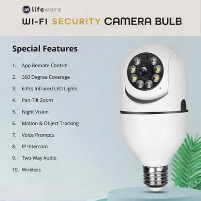 LifeWare Wireless 360-Degree Light Bulb Security Camera - A-1 Thread Vault