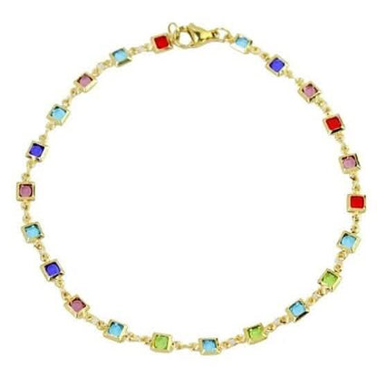 Light Multi Color Crystal Square Ankle Bracelet - A-1 Thread Vault