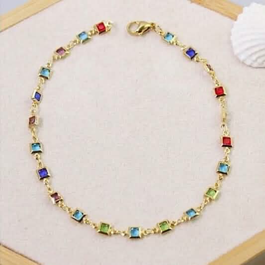 Light Multi Color Crystal Square Ankle Bracelet - A-1 Thread Vault