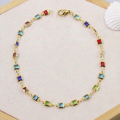 Light Multi Color Crystal Square Ankle Bracelet - A-1 Thread Vault