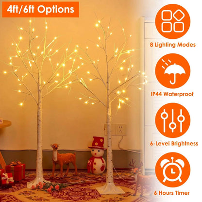 Lighted Birch Tree Artificial White Birch Tree Wig with 8 Warm White Lighting Modes - A-1 Thread Vault