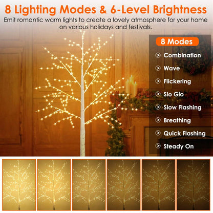 Lighted Birch Tree Artificial White Birch Tree Wig with 8 Warm White Lighting Modes - A-1 Thread Vault