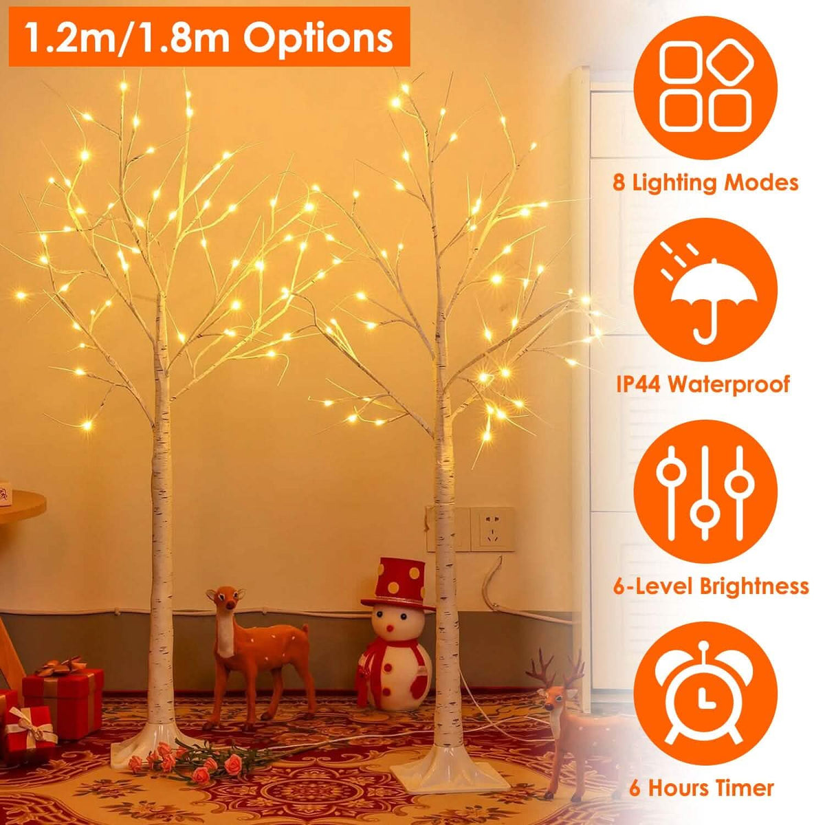 Lighted Birch Tree Artificial White Birch Tree Wig with 8 Warm White Lighting Modes - A-1 Thread Vault