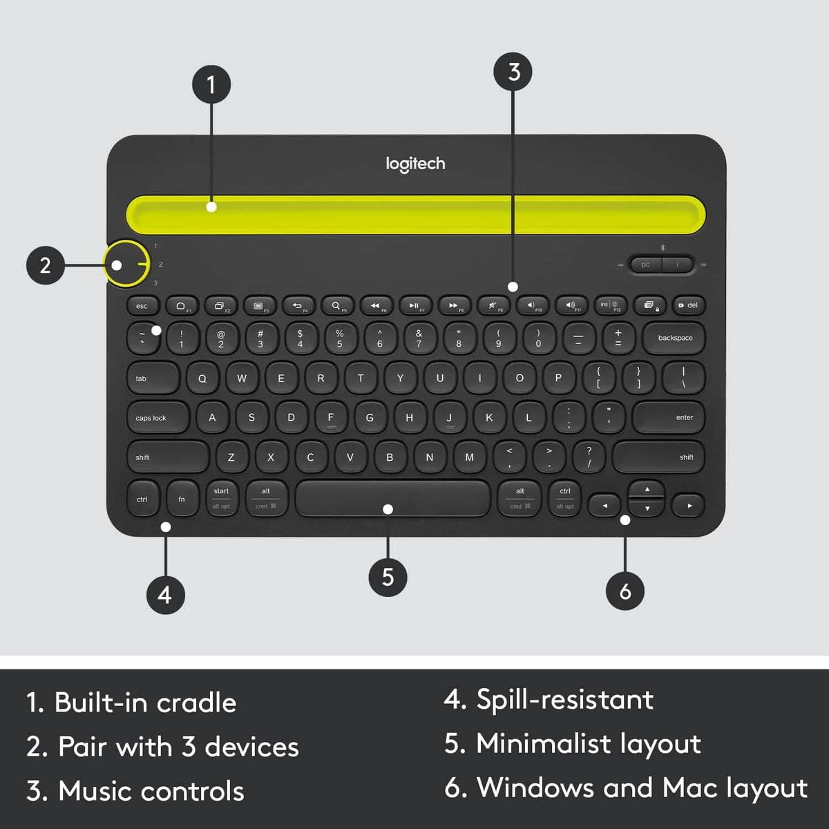 Logitech K480 Bluetooth Multi-Device Keyboard Black - A-1 Thread Vault
