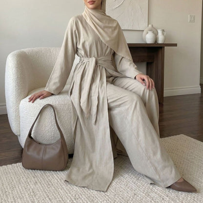 Long-Line Top, Wide-Leg Trousers & Triangle Scarf Three-Piece Co-ord Set(MS484) - A-1 Thread Vault