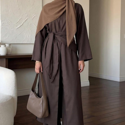 Long-Line Top, Wide-Leg Trousers & Triangle Scarf Three-Piece Co-ord Set(MS484) - A-1 Thread Vault