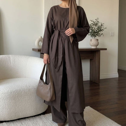 Long-Line Top, Wide-Leg Trousers & Triangle Scarf Three-Piece Co-ord Set(MS484) - A-1 Thread Vault