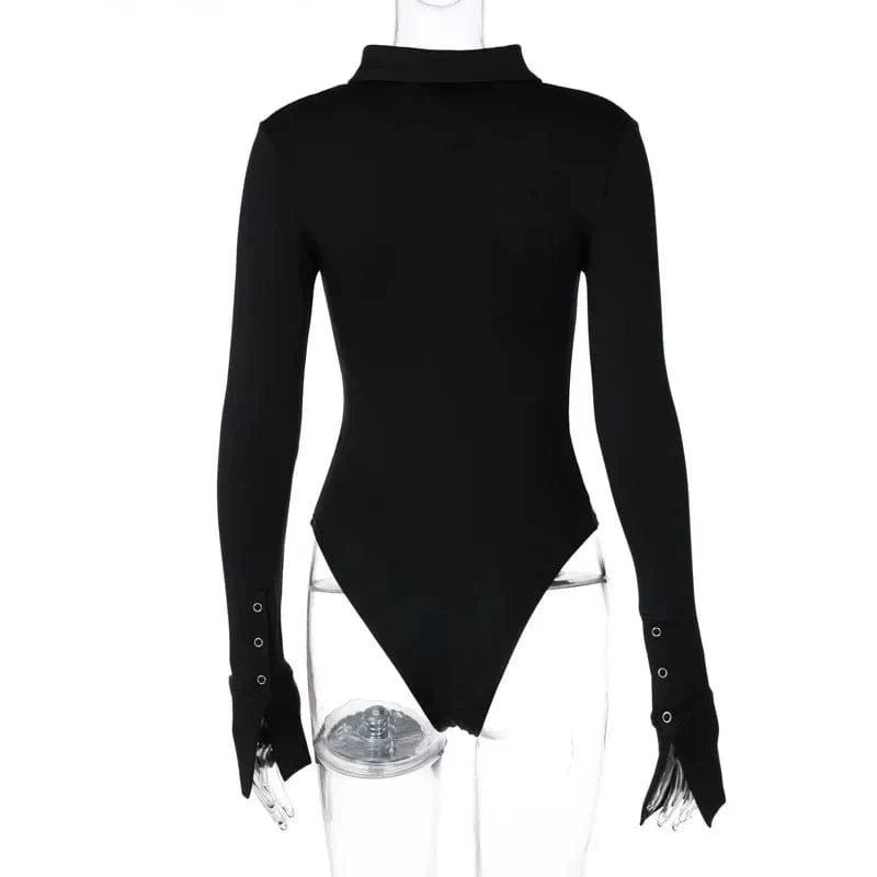 Long Sleeve Bodysuit Women Y2k Clothes Button Lapel Sexy Tops Autumn Winter Fashion Stretch Tight Elegant Body Suits Women 2024 - A-1 Thread Vault