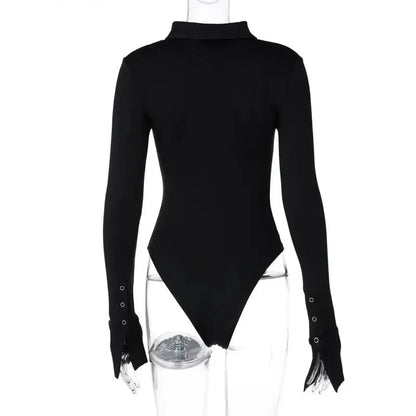 Long Sleeve Bodysuit Women Y2k Clothes Button Lapel Sexy Tops Autumn Winter Fashion Stretch Tight Elegant Body Suits Women 2024 - A-1 Thread Vault