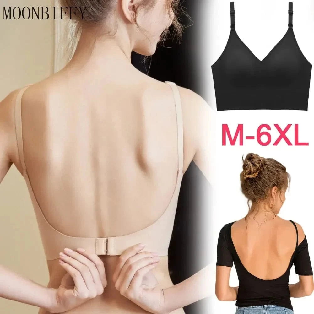 Low Back Bra Top Women Seamless Bralette Deep U Bras Backless Brassiere Large Size Underwear Wireless Sleepwear Lingerie M-6XL - A-1 Thread Vault