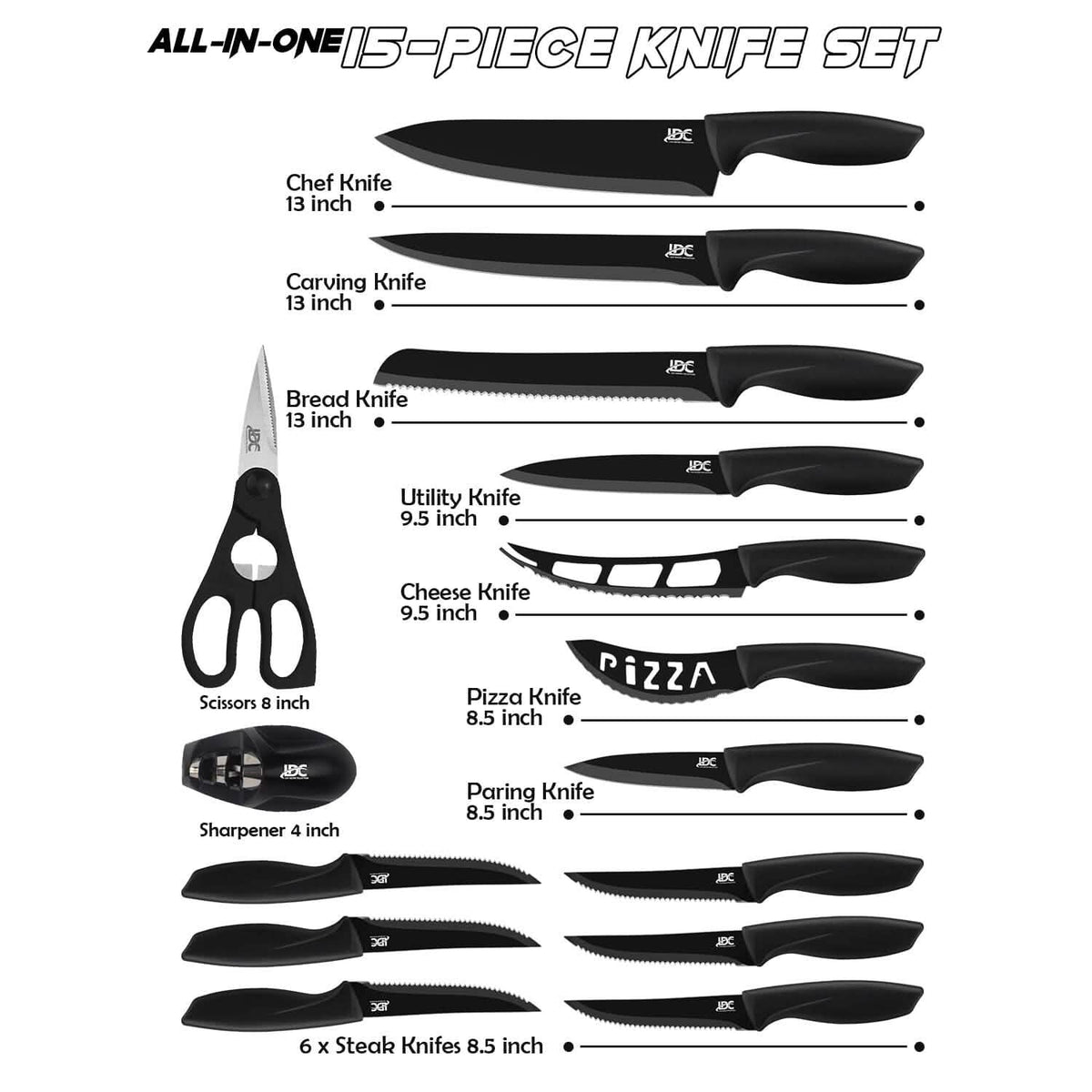 Lux Decor Collection Kitchen Knife Set Ultra Sharp Stainless Steel Knives Set - A-1 Thread Vault