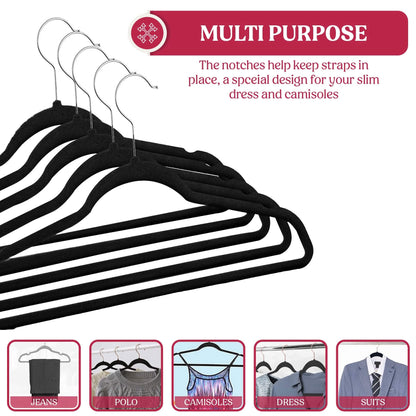 Lux Decor Collection Velvet Hangers Non-Slip Cloth Storage Organizer Space Saving Closet Clothing Hanger Pack - A-1 Thread Vault