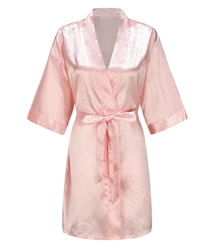 Luxury Bridal Short Robe Wedding Day Diamond Feather Dressing Gown Silk Satin Whi - A-1 Thread Vault