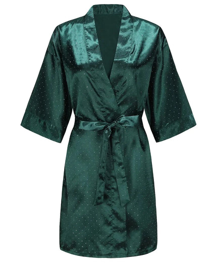 Luxury Bridal Short Robe Wedding Day Diamond Feather Dressing Gown Silk Satin Whi - A-1 Thread Vault