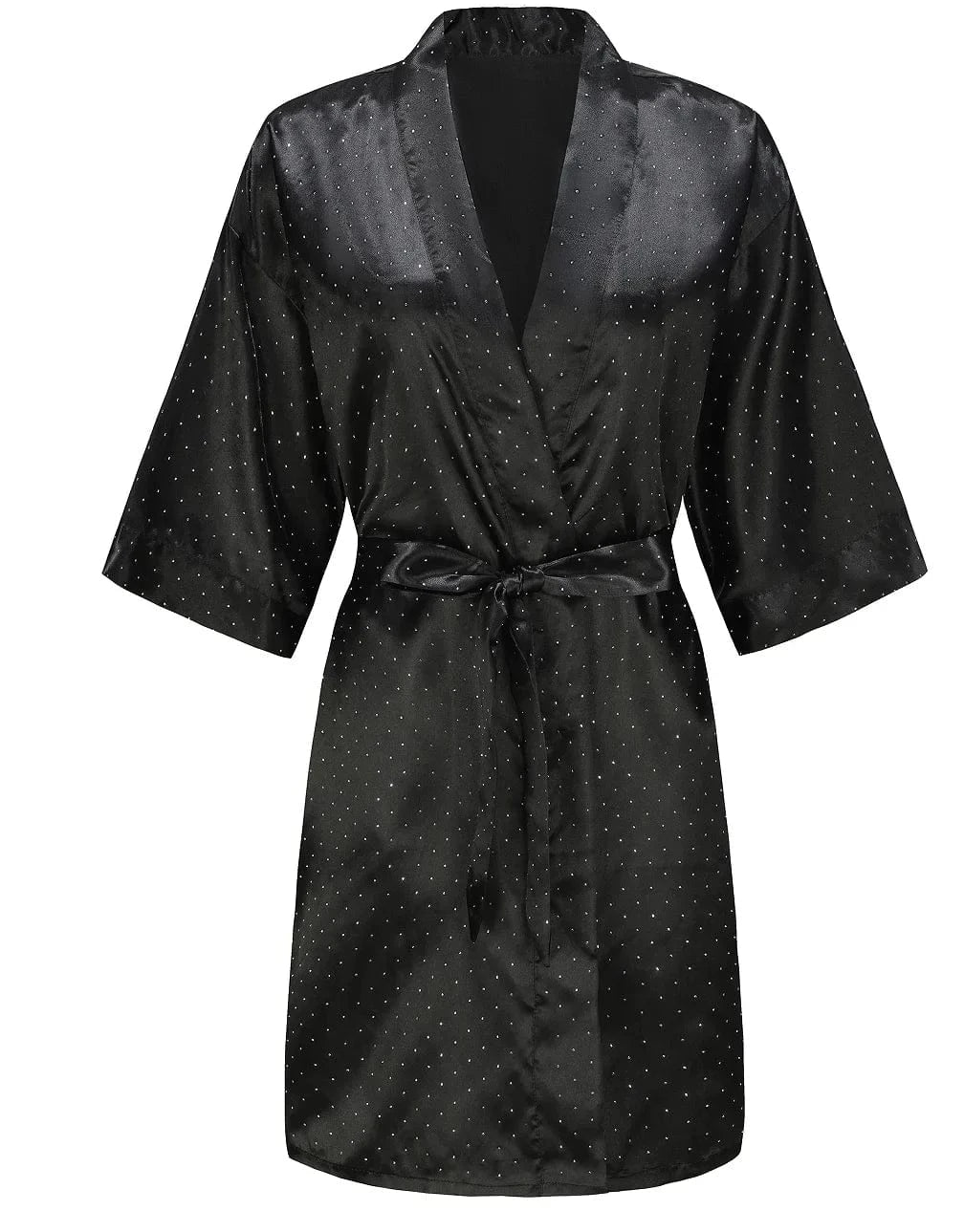 Luxury Bridal Short Robe Wedding Day Diamond Feather Dressing Gown Silk Satin Whi - A-1 Thread Vault